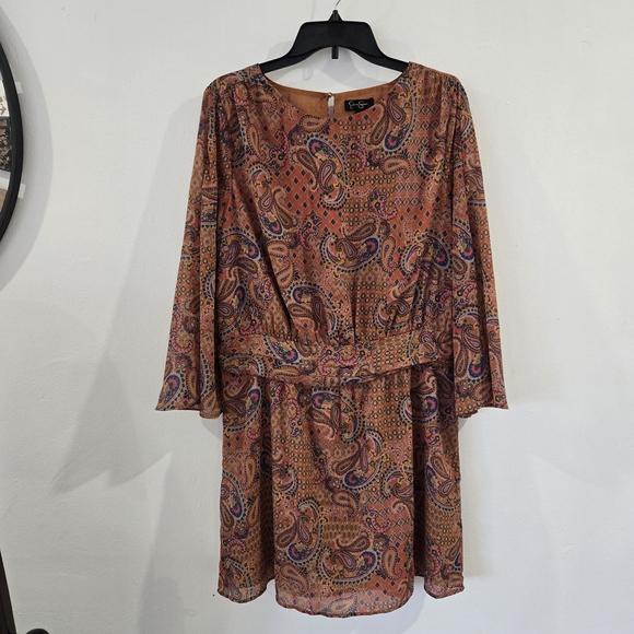 Jessica Simpson Women’s XL Paisley Boho Dress Flare Sleeve Boutique Style - Picture 3 of 10